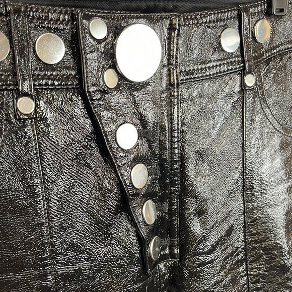 Alexander Wang Leather Pants Zipper Ankle Silvertone Disk Snaps 5-Pocket Style - Picture 4 of 14